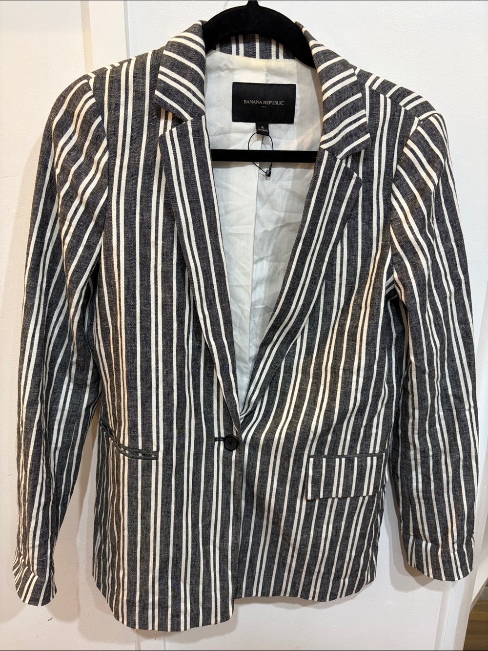 Banana Republic One Button Linen Striped Blazer